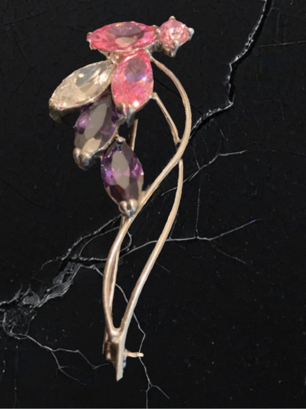 Delicate Design Silver-toned Crystal Rhinestone Floral Brooch - rare
